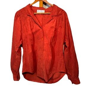 70s True Vintage Gino Rossi For Wilson Suede Button Up Blouse Burnt Orange L/XL